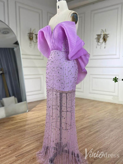 Lilac Sheer Beaded Prom Dresses Off the Shoulder Sweetheart Formal Dresses 20218-Evening Dresses 2025 -Viniodress-Lilac-US 2-