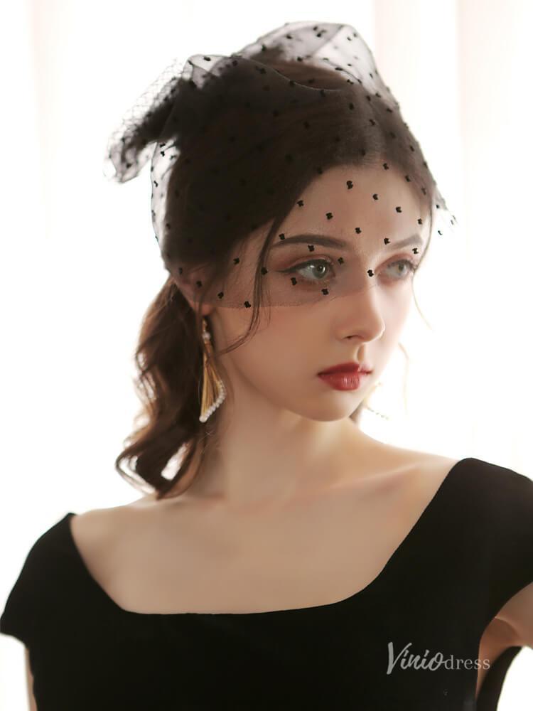 Little Bow Black Dot Birdcage Veils Viniodress AC1292-Bridal Veil 2025 -Viniodress-Black-