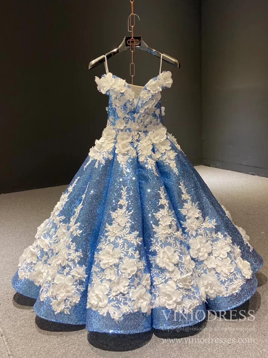 Little Girls Prom Dresses 3D Floral Pink Princess Dress 66662K for kids-Pageant Dresses for Kids 2025 -Viniodress-Blue-Custom Size-