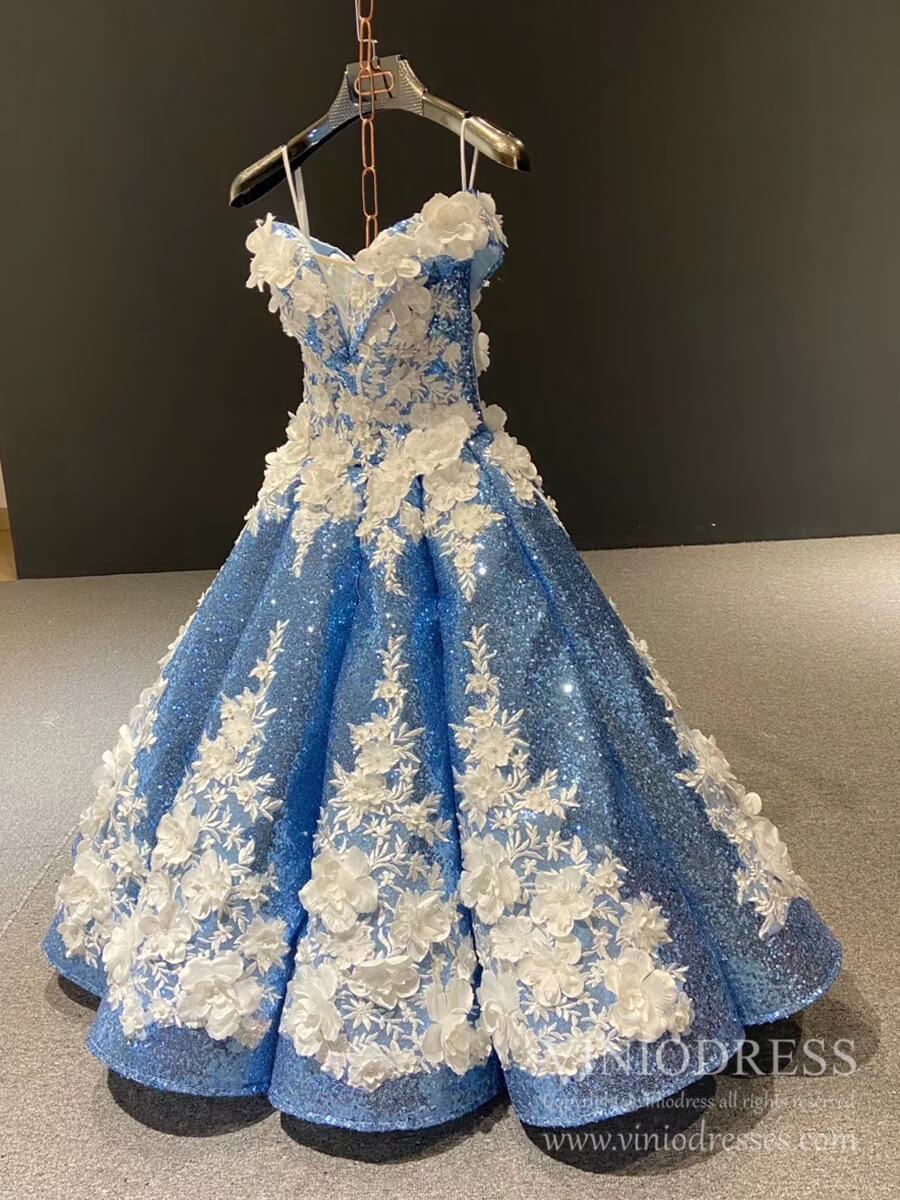 Little Girls Prom Dresses 3D Floral Pink Princess Dress 66662K for kids-Pageant Dresses for Kids 2025 -Viniodress-Blue-Custom Size-