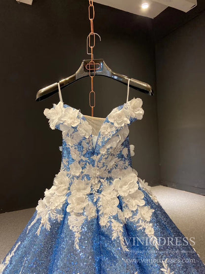 Little Girls Prom Dresses 3D Floral Pink Princess Dress 66662K for kids-Pageant Dresses for Kids 2025 -Viniodress-Blue-Custom Size-