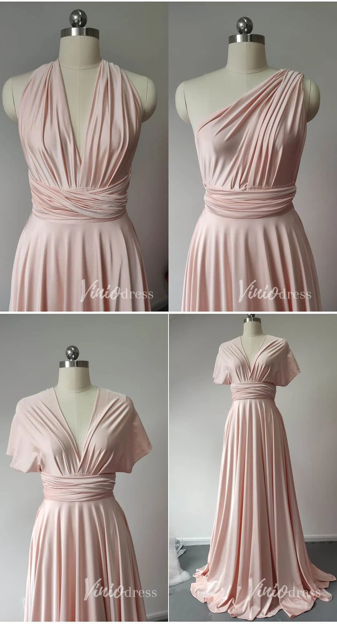 Long Bridesmaid Dresses Convertible Wrap Dress for Women VB1004-bridesmaid dresses 2025 -Viniodress-Blush Pink-Custom Size-