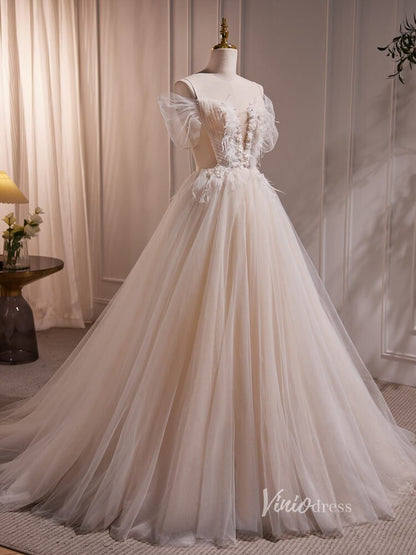 Long Champagne Tulle Ball Gown Prom Dresses Corset Back Graduation Dress BJ008-prom dresses 2025 -Viniodress-Champagne-Custom Size-