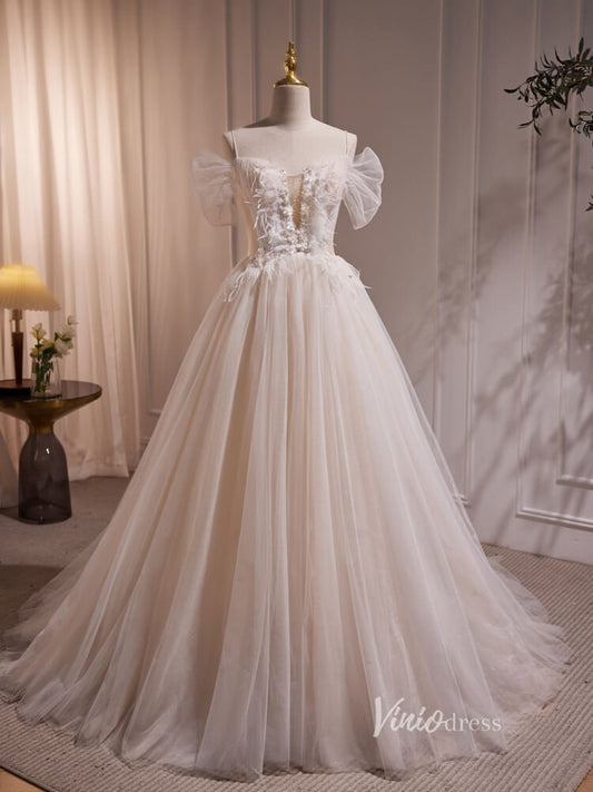 Long Champagne Tulle Ball Gown Prom Dresses Corset Back Graduation Dress BJ008-prom dresses 2025 -Viniodress-Champagne-Custom Size-