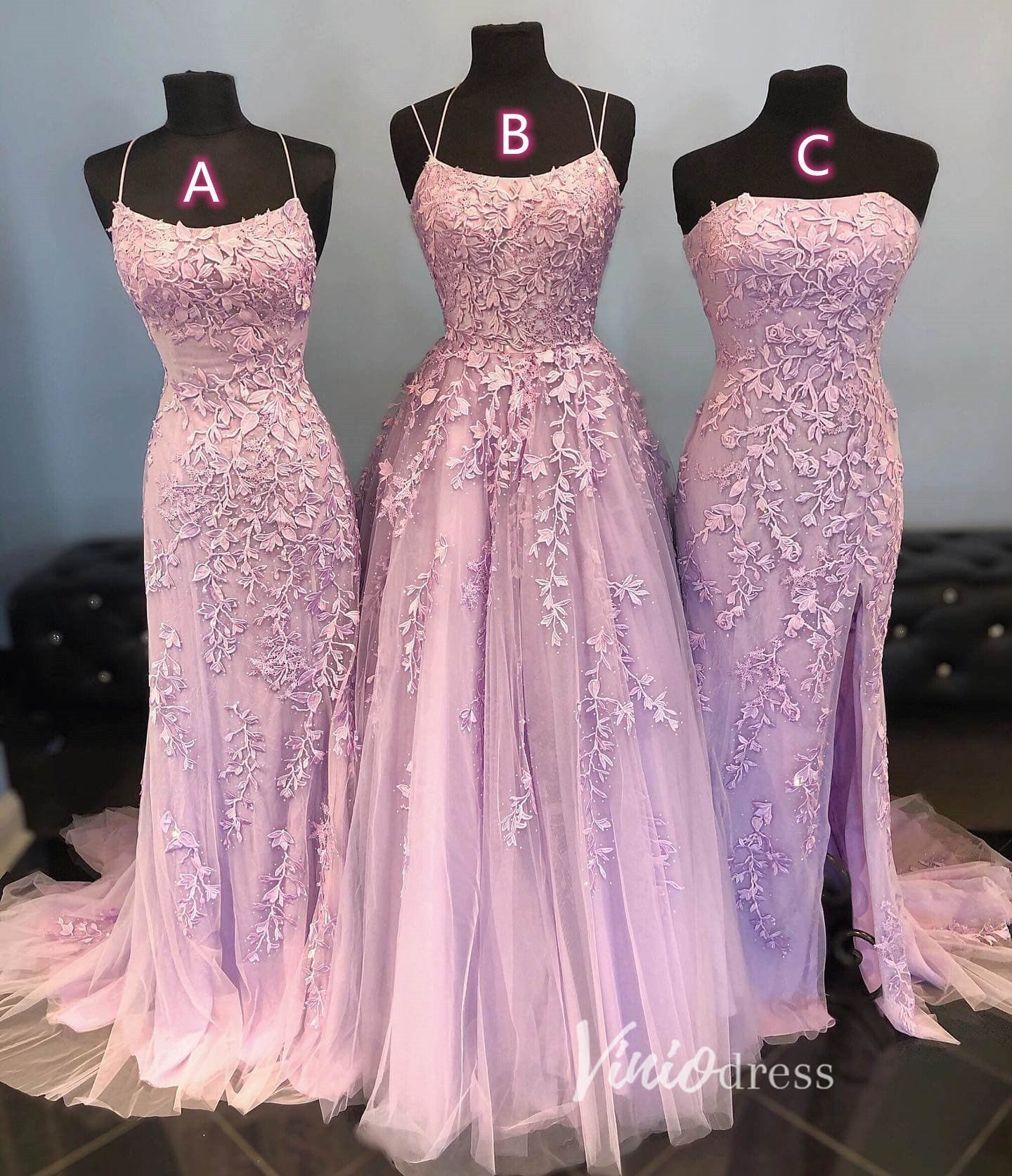 Long Lavender Lace Prom Dresses Lace-Up Back FD1265B-prom dresses 2025 -Viniodress-A-Lavender-Custom Size