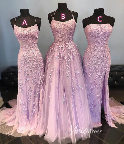 Long Lavender Lace Prom Dresses Lace-Up Back FD1265B-prom dresses 2025 -Viniodress-A-Lavender-Custom Size