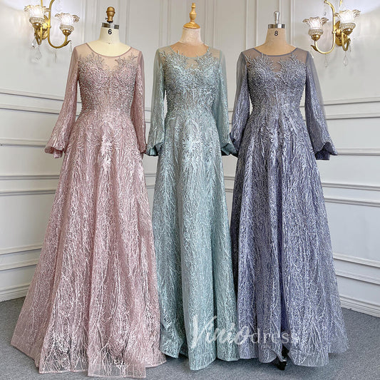 Long Sleeve Gray Lace Mother of the Bride Dresses 20005-Evening Dresses 2025 -Viniodress-As Picture-US 2-