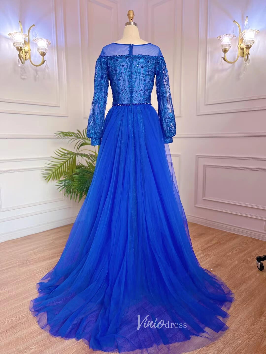 Long Sleeve Overskirt Evening Dresses Beaded Mother of the Bride Dress 20053-Evening Dresses 2025 -Viniodress-As Picture-US 2-