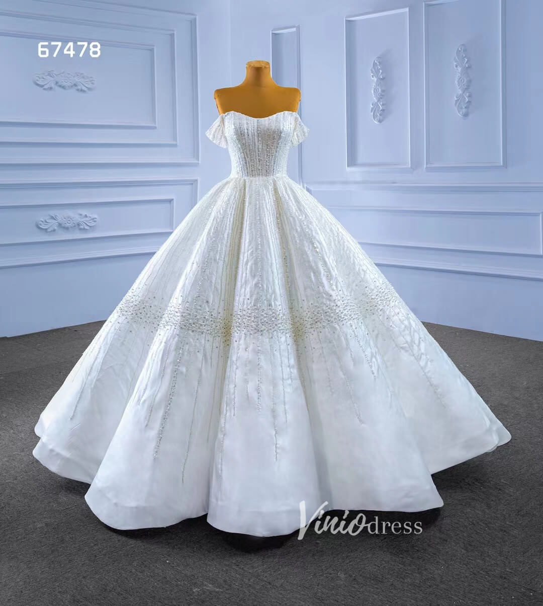 Luxury Beaded Ball Gown Wedding Dress Off the Shoulder 67478-wedding dresses 2025 -Viniodress-Ivory-Custom Size-