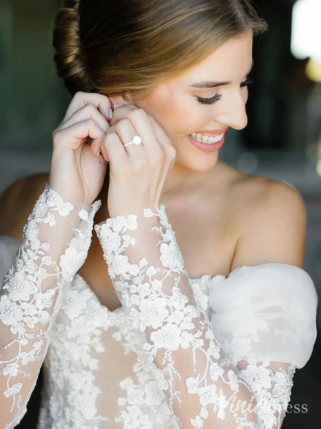 Luxury Beaded Lace Mermaid Wedding Dress with Removable Sleeves and Corset Back – ML102-wedding dresses 2025 -Viniodress-Nude-Custom Size-