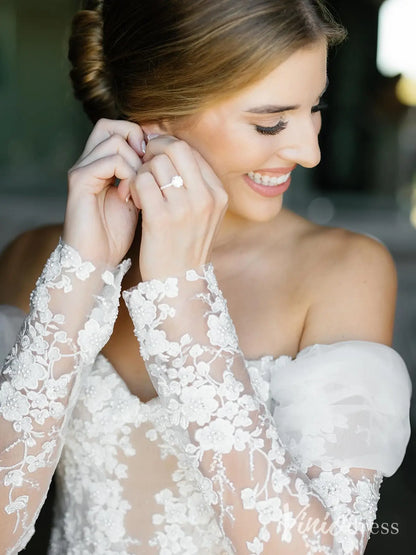 Luxury Beaded Lace Mermaid Wedding Dress with Removable Sleeves and Corset Back – ML102-wedding dresses 2025 -Viniodress-Nude-Custom Size-