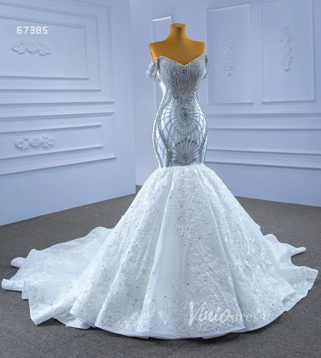 Luxury Beaded Lace Mermaid Wedding Dresses-wedding dresses 2025 -Viniodress-Ivory-Custom Size-