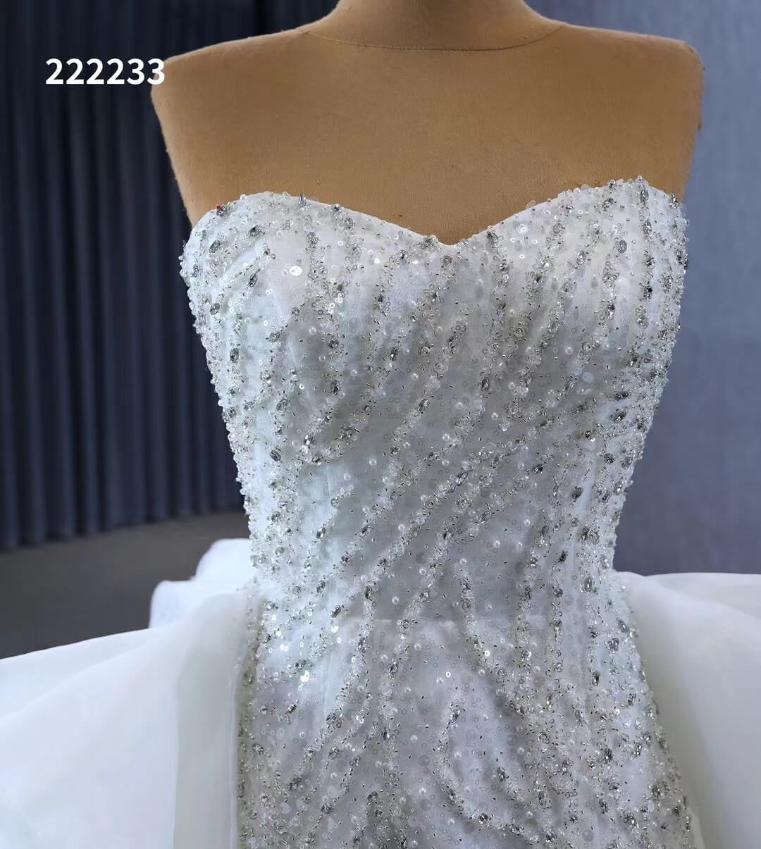 Luxury Beaded Mermaid Wedding Dresses with Ruffle Overskirt Train 222233-wedding dresses 2025 -Viniodress-Ivory-Custom Size-