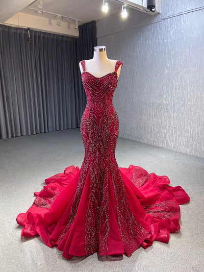 Luxury Beaded Mermaid White Wedding Dresses 222147-wedding dresses 2025 -Viniodress-Red-Custom Size-