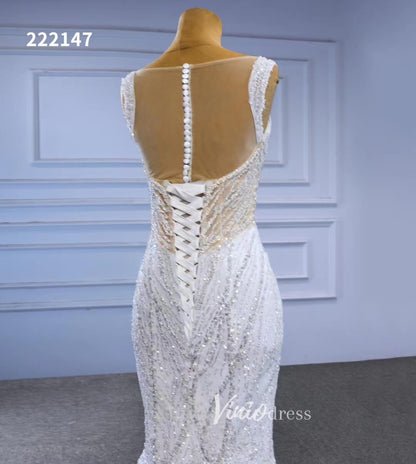 Luxury Beaded Mermaid White Wedding Dresses 222147-wedding dresses 2025 -Viniodress-Green-Custom Size-