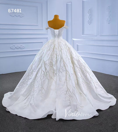Luxury Beaded Satin Wedding Gown Off the Shoulder 67481-wedding dresses 2025 -Viniodress-Ivory-Custom Size-