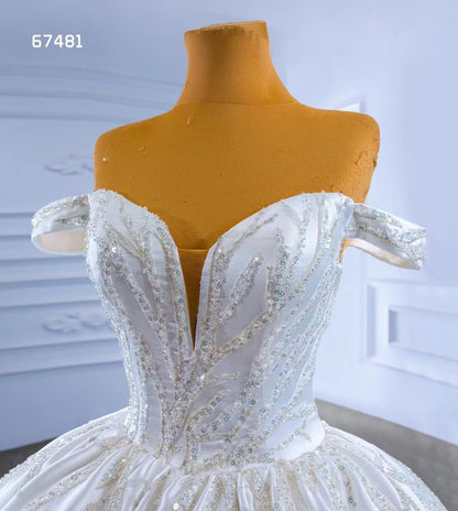 Luxury Beaded Satin Wedding Gown Off the Shoulder 67481-wedding dresses 2025 -Viniodress-Ivory-Custom Size-