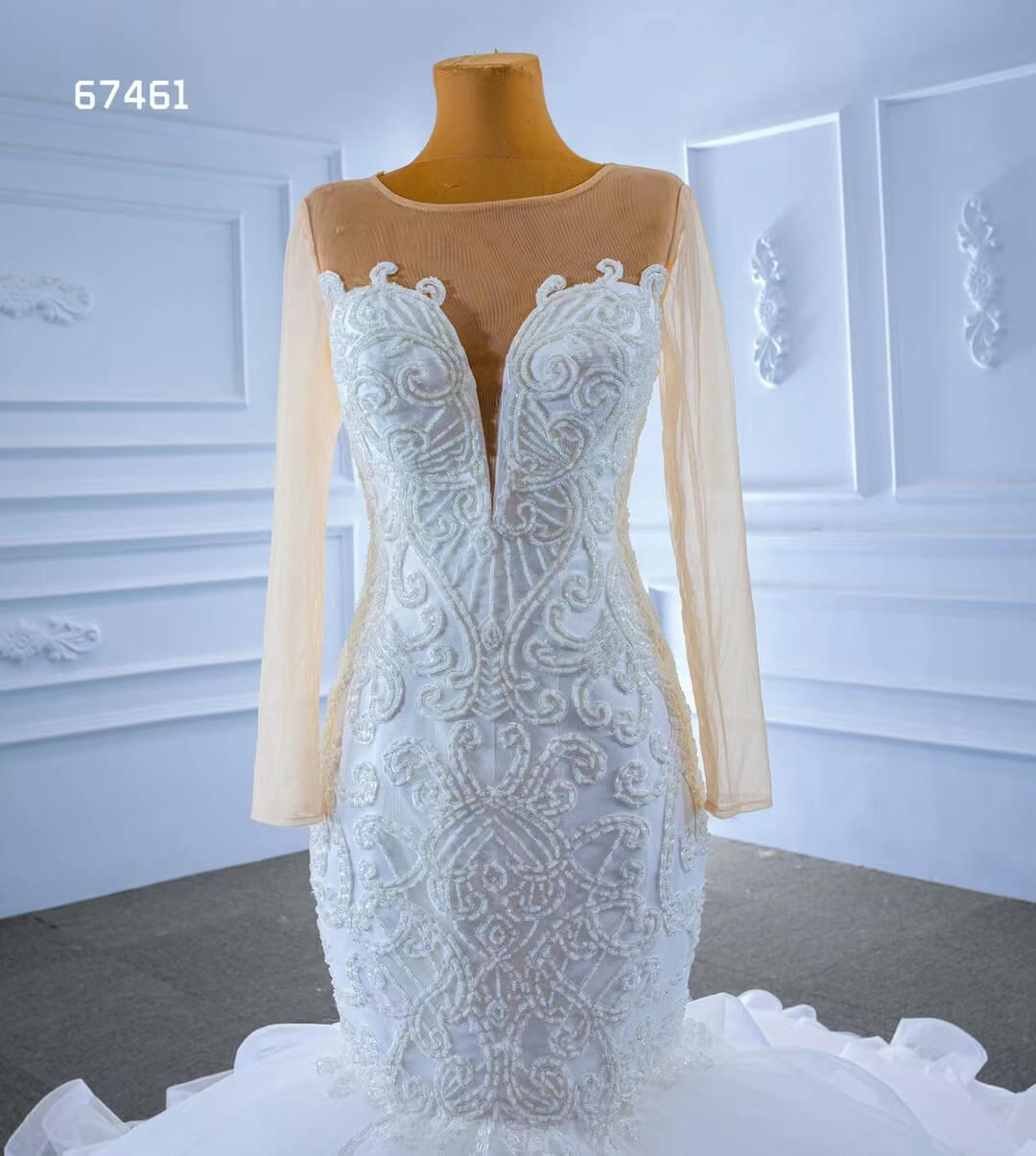 Luxury Mermaid Ruffle Wedding Dresses Long Sleeves 67461-wedding dresses 2025 -Viniodress-Ivory-Custom Size-