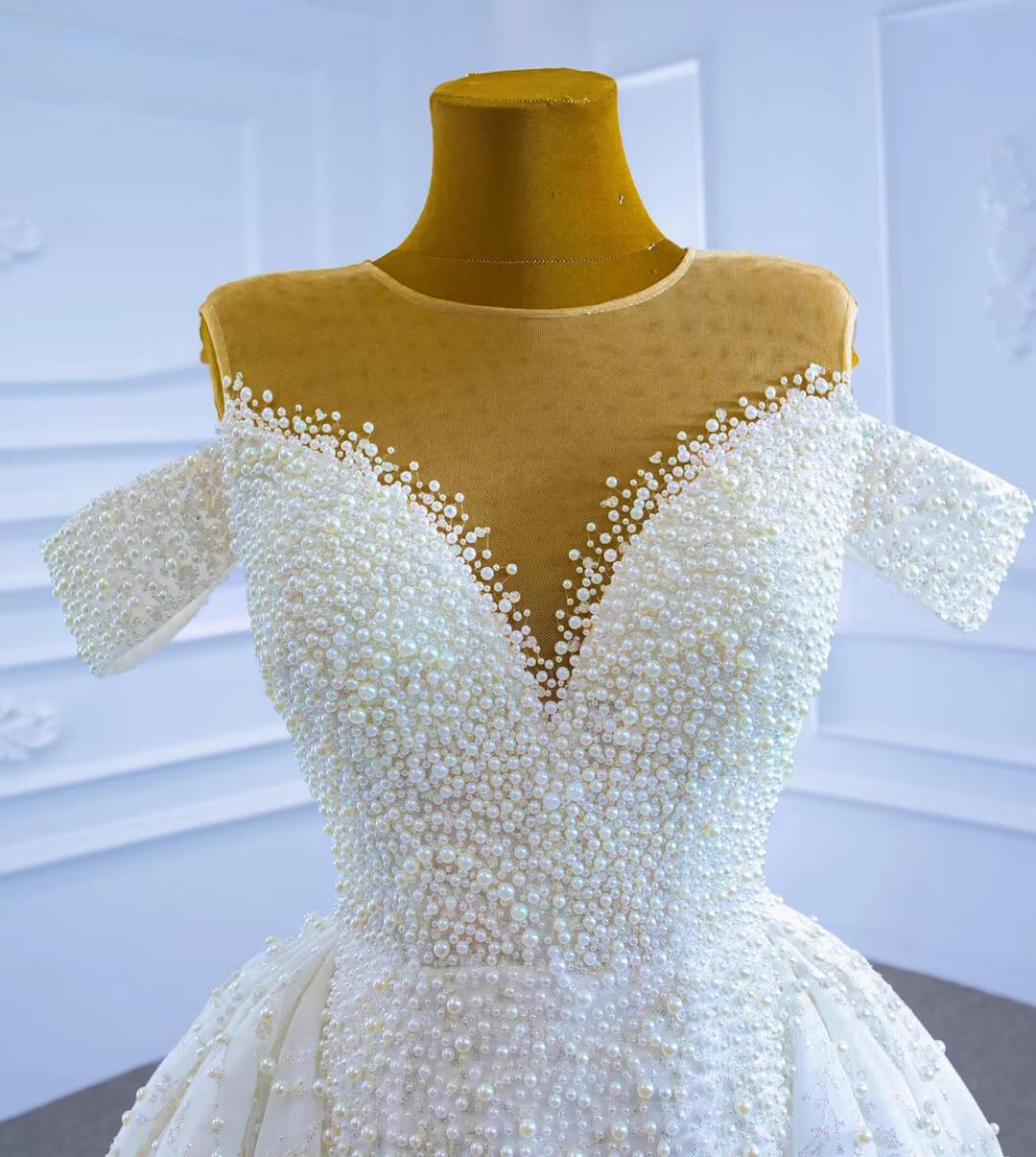 Luxury Pearl Wedding Dresses with Removable Sleeves VW2028-wedding dresses 2025 -Viniodress-As Picture-Custom Size-