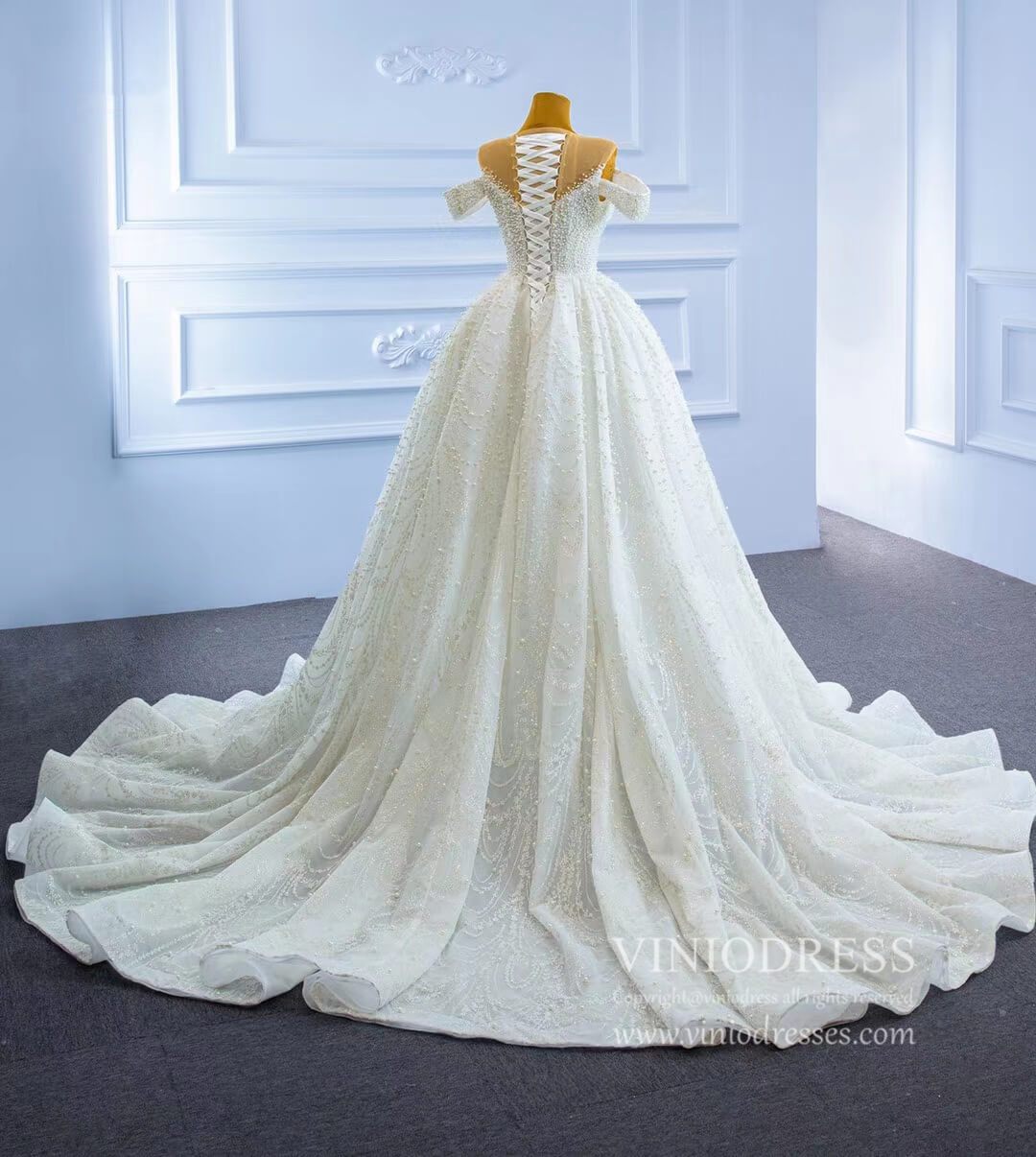 Luxury Pearl Wedding Dresses with Removable Sleeves VW2028-wedding dresses 2025 -Viniodress-As Picture-Custom Size-