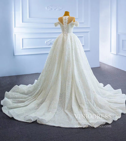 Luxury Pearl Wedding Dresses with Removable Sleeves VW2028-wedding dresses 2025 -Viniodress-As Picture-Custom Size-