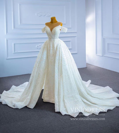 Luxury Pearl Wedding Dresses with Removable Sleeves VW2028-wedding dresses 2025 -Viniodress-As Picture-Custom Size-
