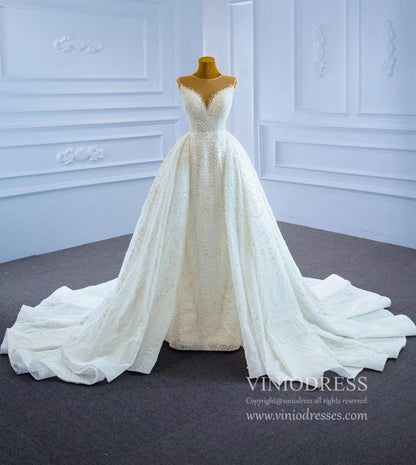 Luxury Pearl Wedding Dresses with Removable Sleeves VW2028-wedding dresses 2025 -Viniodress-As Picture-Custom Size-