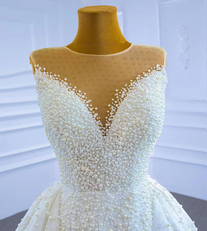 Luxury Pearl Wedding Dresses with Removable Sleeves VW2028-wedding dresses 2025 -Viniodress-As Picture-Custom Size-