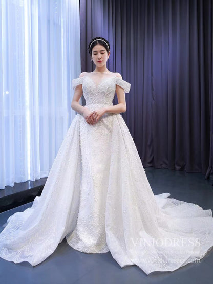 Luxury Pearl Wedding Dresses with Removable Sleeves VW2028-wedding dresses 2025 -Viniodress-As Picture-Custom Size-