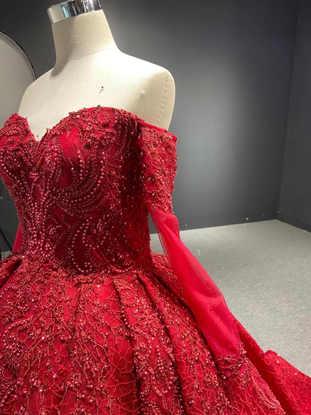 Luxury Red Wedding Dresses Long Sleeve Sweet 16 Dress 67160 – Viniodress