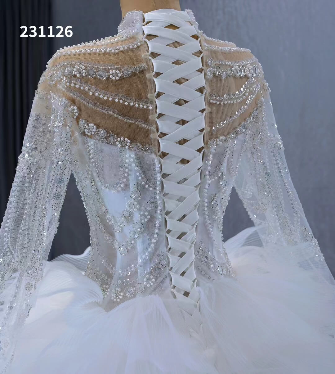 Luxury Ruffle Ball Gown Wedding Dresses Plus Size Long Sleeve 231126-wedding dresses 2025 -Viniodress-Ivory-Custom Size-