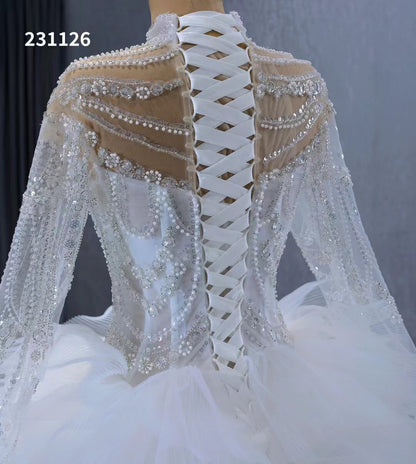 Luxury Ruffle Ball Gown Wedding Dresses Plus Size Long Sleeve 231126-wedding dresses 2025 -Viniodress-Ivory-Custom Size-