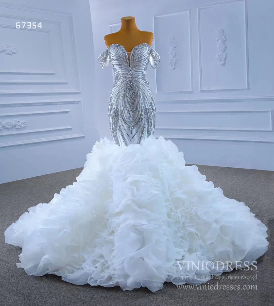 Luxury Ruffled Beaded Mermaid Wedding Gown 67354 VINIODRESS-wedding dresses 2025 -Viniodress-As Picture-Custom Size-