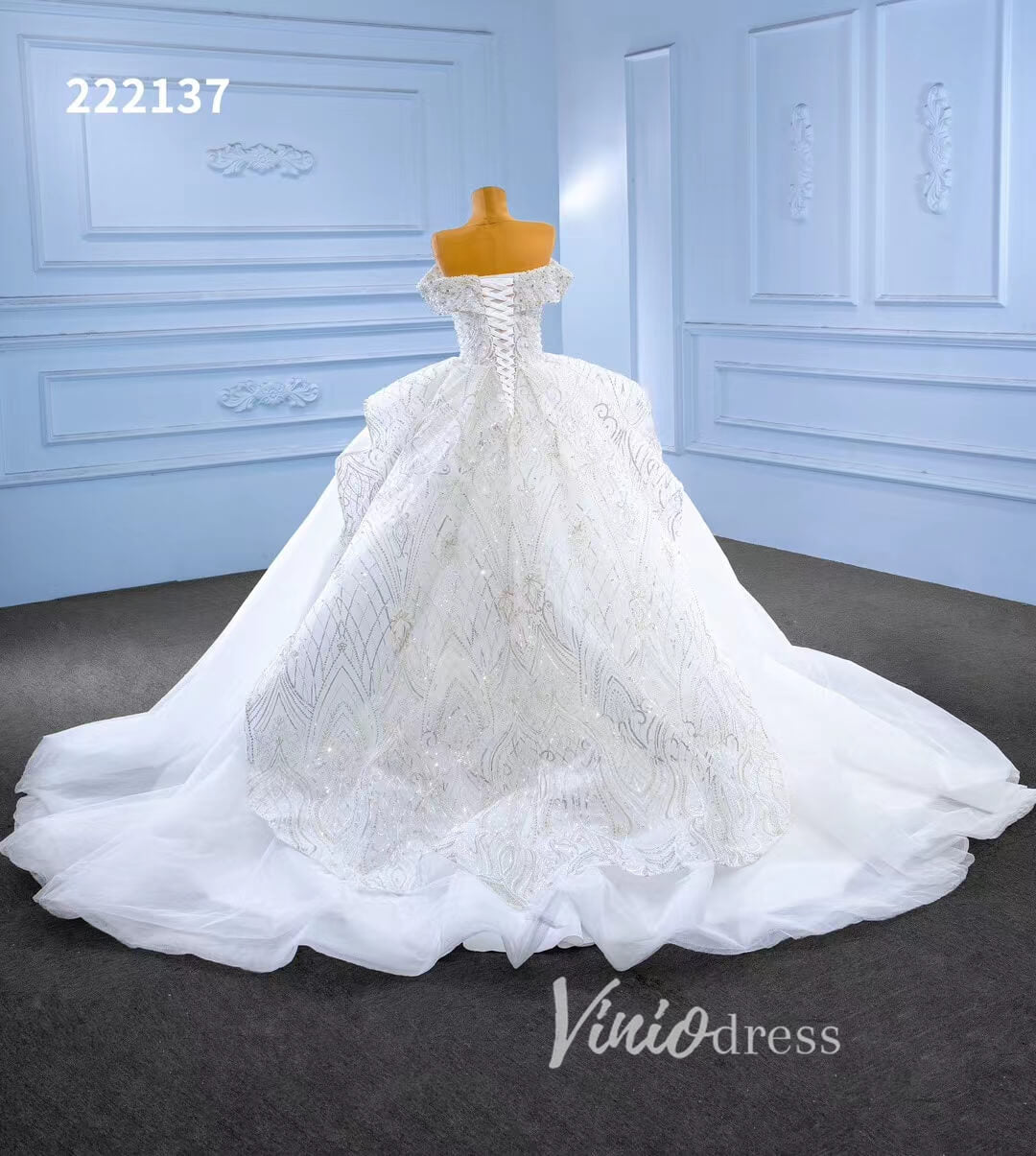 Luxury White Dubai Ball Gown Wedding Dresses Off the Shoulder 222137-wedding dresses 2025 -Viniodress-Ivory-Custom Size-