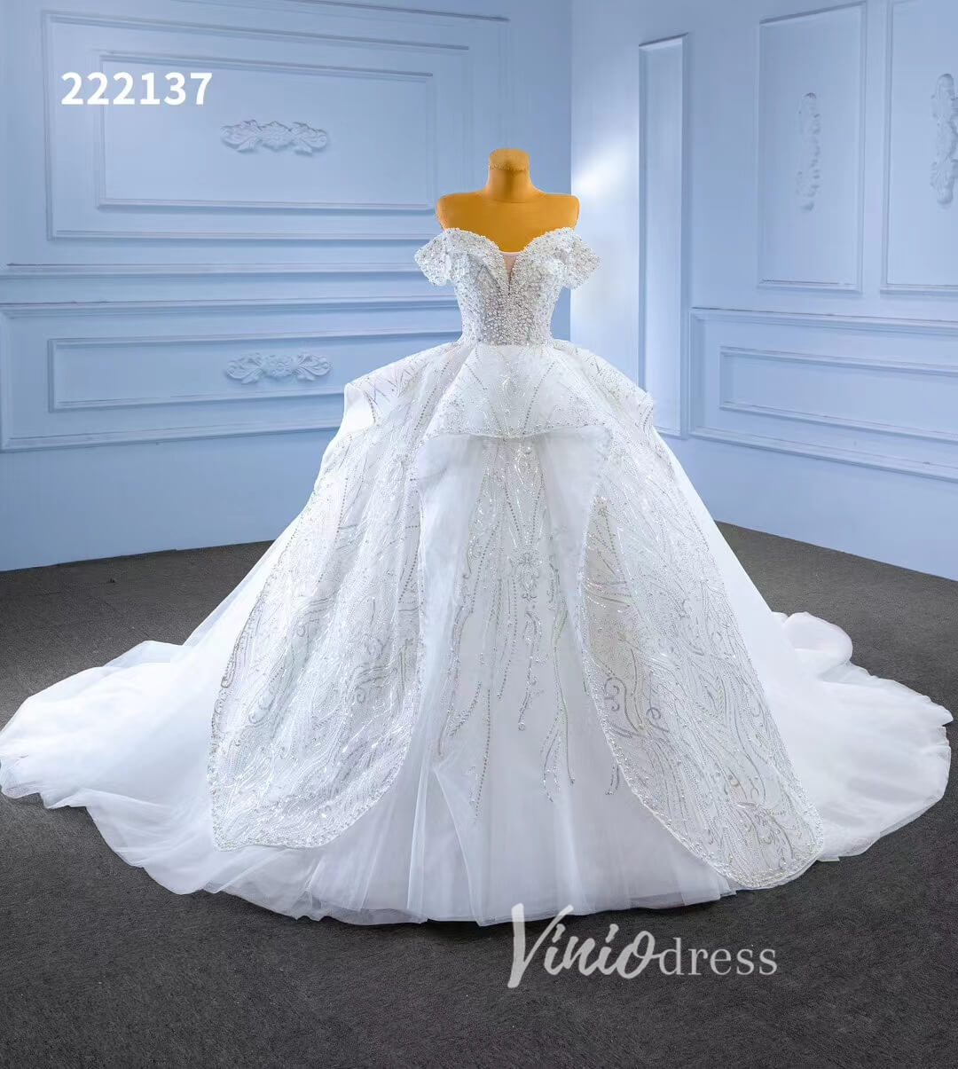 Luxury White Dubai Ball Gown Wedding Dresses Off the Shoulder 222137-wedding dresses 2025 -Viniodress-Ivory-Custom Size-