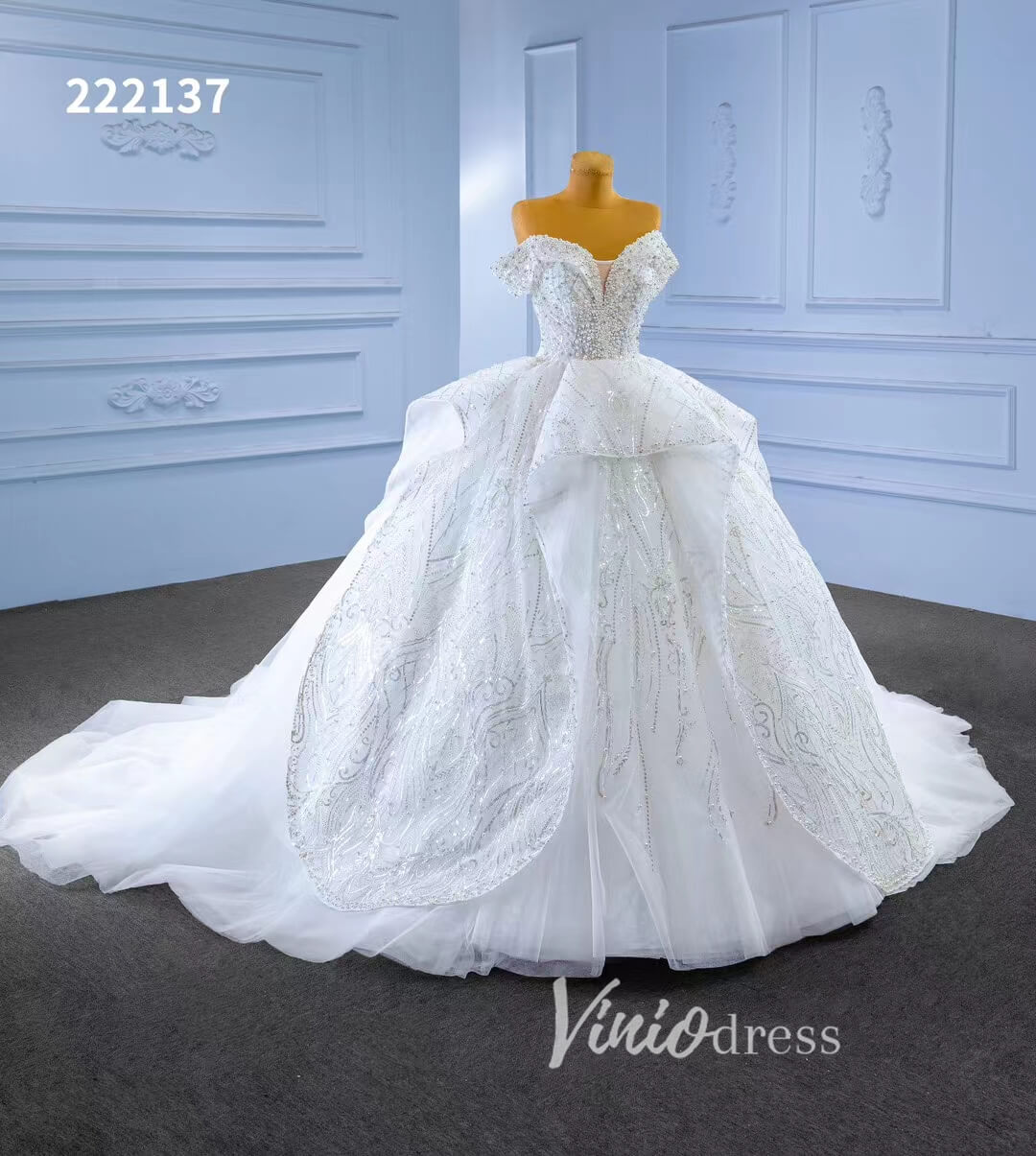 Luxury White Dubai Ball Gown Wedding Dresses Off the Shoulder 222137-wedding dresses 2025 -Viniodress-Ivory-Custom Size-