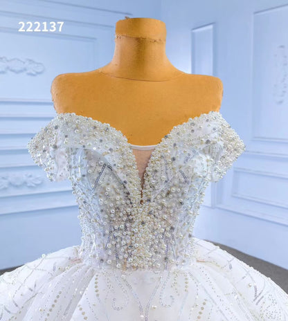 Luxury White Dubai Ball Gown Wedding Dresses Off the Shoulder 222137-wedding dresses 2025 -Viniodress-Ivory-Custom Size-