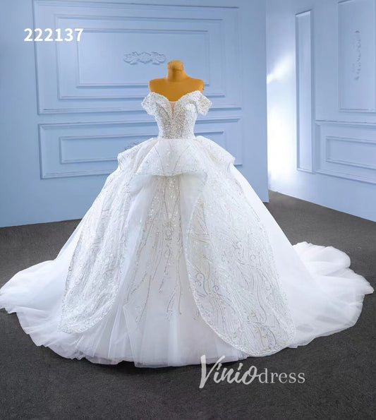 Luxury White Dubai Ball Gown Wedding Dresses Off the Shoulder 222137-wedding dresses 2025 -Viniodress-Ivory-Custom Size-