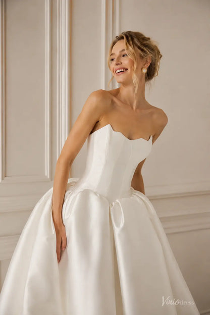 Sculptural Ivory Mikado Ball Gown Wedding Dress with Cat-Eye Corset Bodice and Basque Waist - MS183