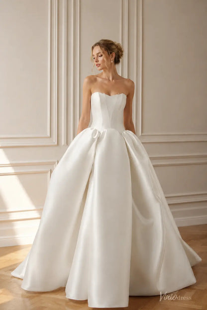 Sculptural Ivory Mikado Ball Gown Wedding Dress with Cat-Eye Corset Bodice and Basque Waist - MS183