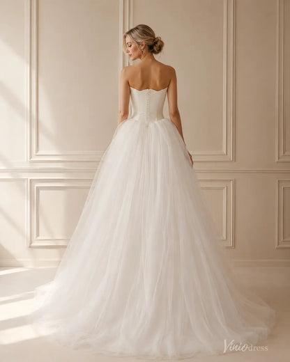 Minimalist Ivory Strapless Ball Gown Wedding Dress with Sweetheart Neckline and Layered Tulle Skirt - MS185