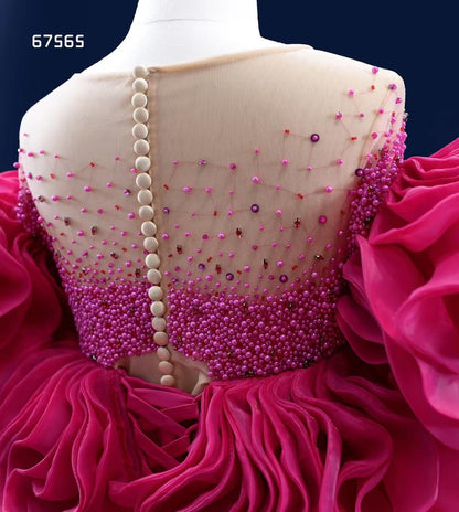 Magenta Ruffle Prom Dress High Low Pageant Dress 67565-wedding dresses 2025 -Viniodress-Magenta-Custom Size-