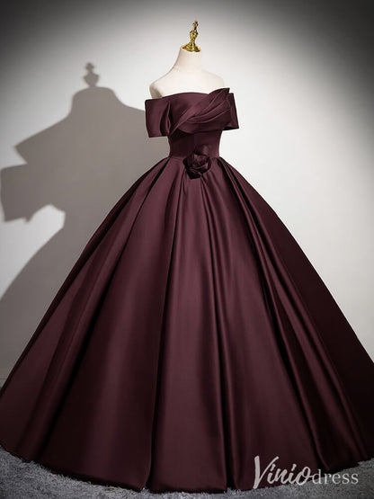 Maroon Off the Shoulder Prom Dresses Satin Formal Gown AD1351-prom dresses 2025 -Viniodress-Maroon-Custom Size-