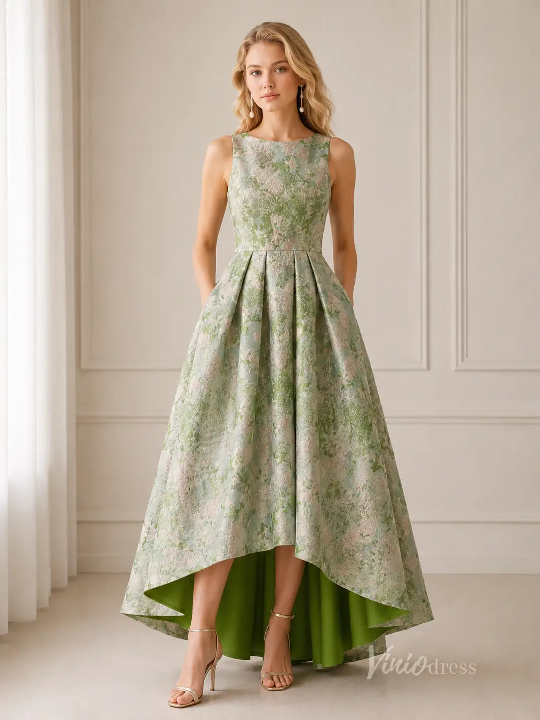 green floral wedding guest dress Zapakasa Women Sage V-Neck Long with Sleeves Satin A-Line Bridesmaid Dress available XS3XL. ZAPAKA Women Green Flower Bridesmaid