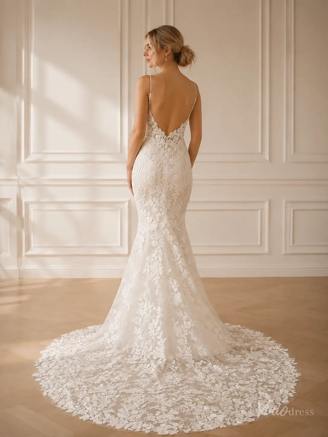 Mermaid Lace Wedding Dresses Backless Boho Wedding Dress Viniodress VW1118