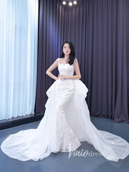 Mermaid Lace Wedding Dresses with Removable Overskirt 222200-wedding dresses 2025 -Viniodress-Ivory-Custom Size-