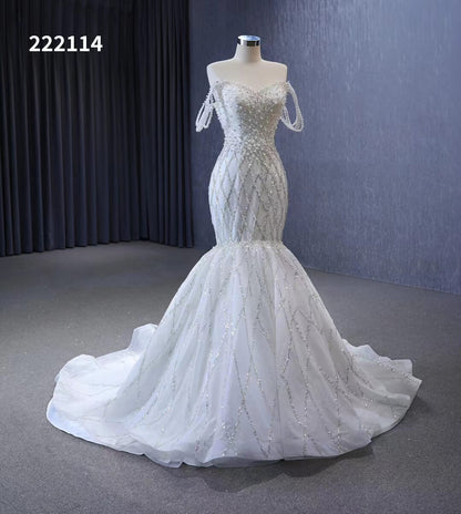 Mermaid Pearl Wedding Dresses Off the Shoulder Bridal Dress 222114-wedding dresses 2025 -Viniodress-Ivory-Custom Size-