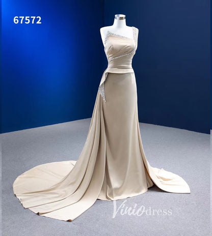 Mermaid Satin Wedding Dresses One Shoulder Formal Dress 67572-wedding dresses 2025 -Viniodress-Champagne-Custom Size-