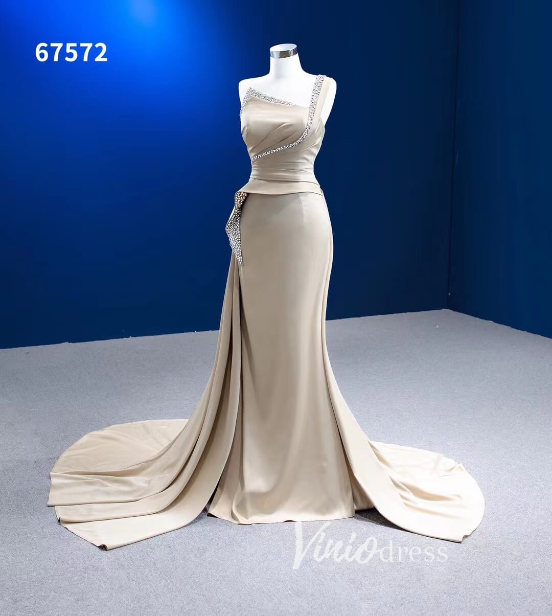Mermaid Satin Wedding Dresses One Shoulder Formal Dress 67572-wedding dresses 2025 -Viniodress-Champagne-Custom Size-