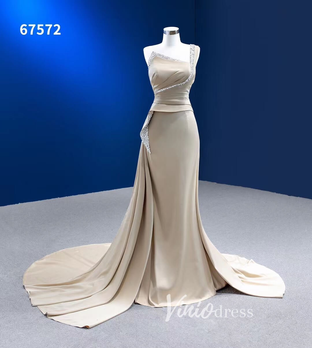 Mermaid Satin Wedding Dresses One Shoulder Formal Dress 67572-wedding dresses 2025 -Viniodress-Champagne-Custom Size-